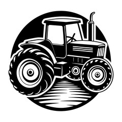 Farm Tractor Icon: A simple yet powerful black and white illustration of a classic farm tractor, perfect for branding, agricultural projects, and more