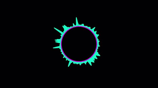 circular audio spectrum sound wave animation on black background, circular audio Futuristic waveform equalizer visualization animated.