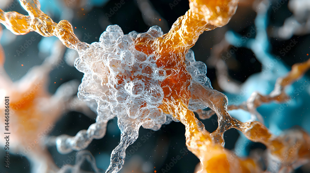 Poster an artistic macro view of neurons highlighting their intricate structures and signaling pathways. th
