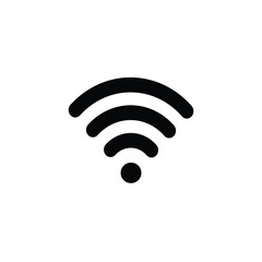 Minimal black Wi-Fi icon on a white background, representing wireless internet connectivity. Perfect for apps, user interfaces, network designs, and tech visuals.
