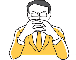 手を組んで何かを語ろうとする男性社員