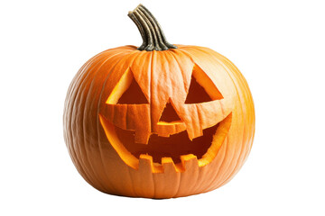Vibrantly colored jack-o'-lantern, with a carved, happy face, is set against a plain black background.  It showcases the traditional Halloween decoration.