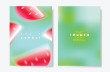 Abstract colorful gradient fruit card background set. Minimalist poster with watermelon. Modern summer and spring wallpaper design for drink menu, promotion, beverages, ads. © babeer
