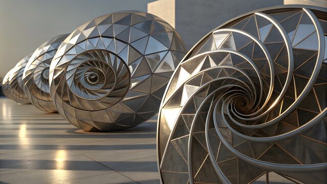A collection of 3D metallic abstract shapes featuring smooth, reflective surfaces. Ideal for futuristic designs, technology presentations, and modern art projects.