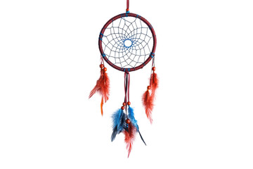 Vibrant, close-up view of a dream catcher, showcasing its colorful threads, feathers, and circular design against a dark background.
