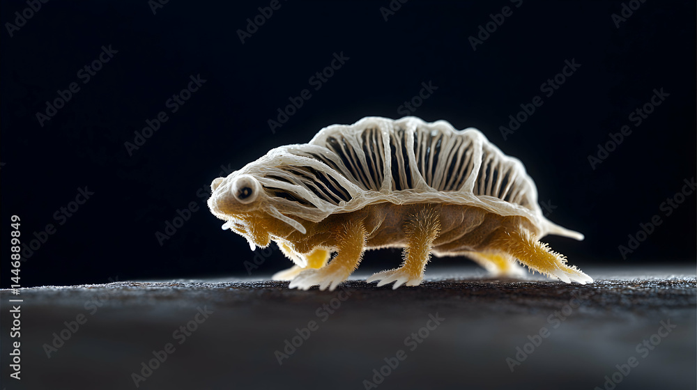 Poster a unique insect-like creature with a skeletal shell. perfect for educational materials. ideal for fa