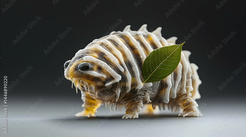 Aufkleber an artistic creature with a leaf. it has a unique shell-like structure and is on a gradient surface.