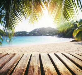 Fototapeta premium Tropical beach scene with wooden deck (2)