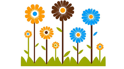 Colorful Flower Illustration Background With Orange, Blue, And Brown Flowers