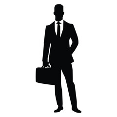 silhouette of business man with bag in hand, vector illustration on white background.