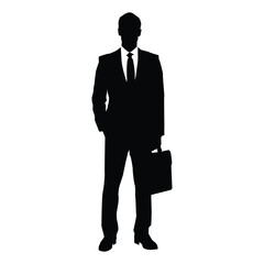 silhouette of business man with bag in hand, vector illustration on white background.