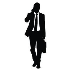 silhouette of business man with bag in hand, vector illustration on white background.