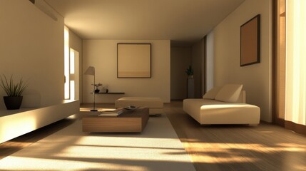 Minimal living room with earthy tones and simple seating
