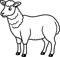 A friendly cartoon style black and white sheep vector illustration, perfect for farm themed graphics, coloring pages, and agricultural materials.