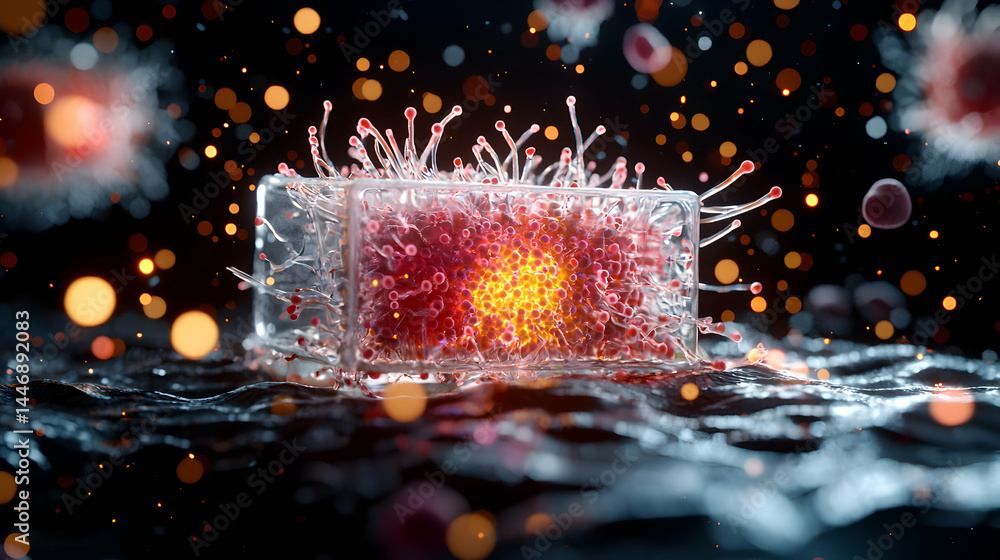 Aufkleber an artistic rendering of a biological process possibly cellular with a vibrant core. suggests scienc