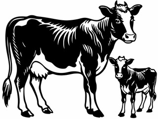Fototapeta premium vector-illustration-of-cow-and-calf--farm-animals-