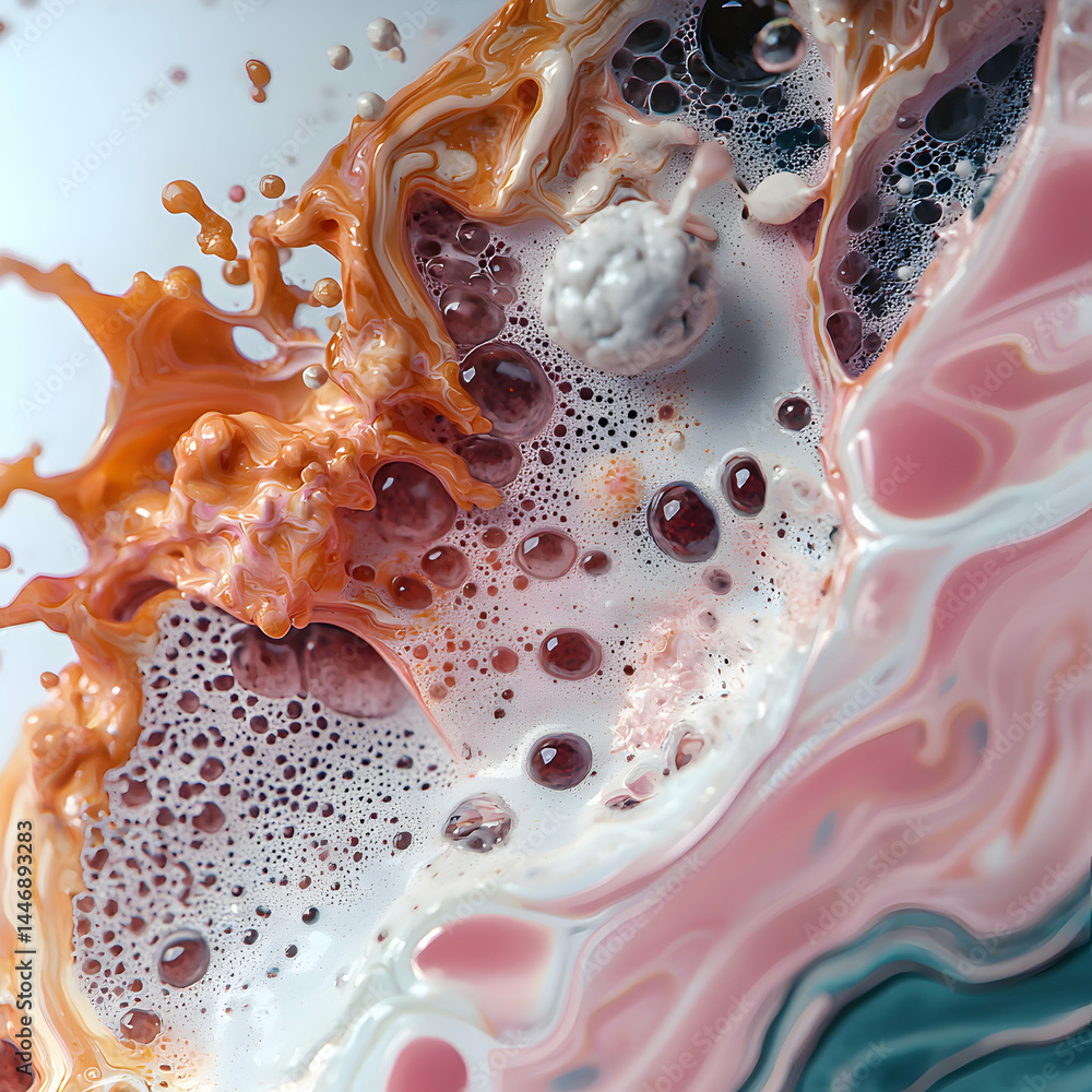 Poster abstract artwork with swirling colors and textures creating a vibrant visually stimulating piece. ex