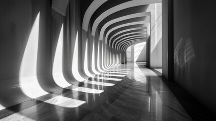 Fototapeta premium Elegant architectural hallway with dramatic light and shadow