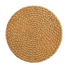 Obraz premium A beautifully textured circular dining placemat crafted from natural woven plant fibers, featuring a tight intricate spiral.