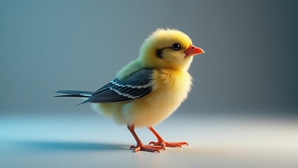 Kiti. Yellow fluffy baby bird standing on white surface, close-up macro photo, wildlife nature theme, spring season, soft light background, delicate feathers, cute animal concept, peaceful mood, high