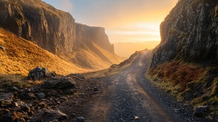 Obraz premium Golden Hour Hike: Majestic Mountain Pass at Sunrise