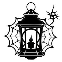Halloween lantern with spider web decoration vector silhouette for spooky season design and crafts projects isolated on transparent background