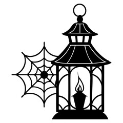Halloween lantern with spiderweb vector illustration for spooky season decorations and design elements isolated on transparent background