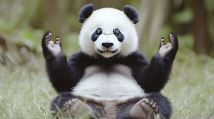 Panda bear peaceful pose in nature