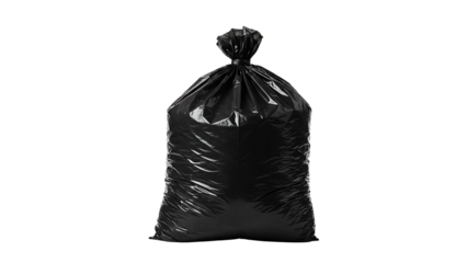 Black trash bag filled with waste ready for disposal in a clean environment