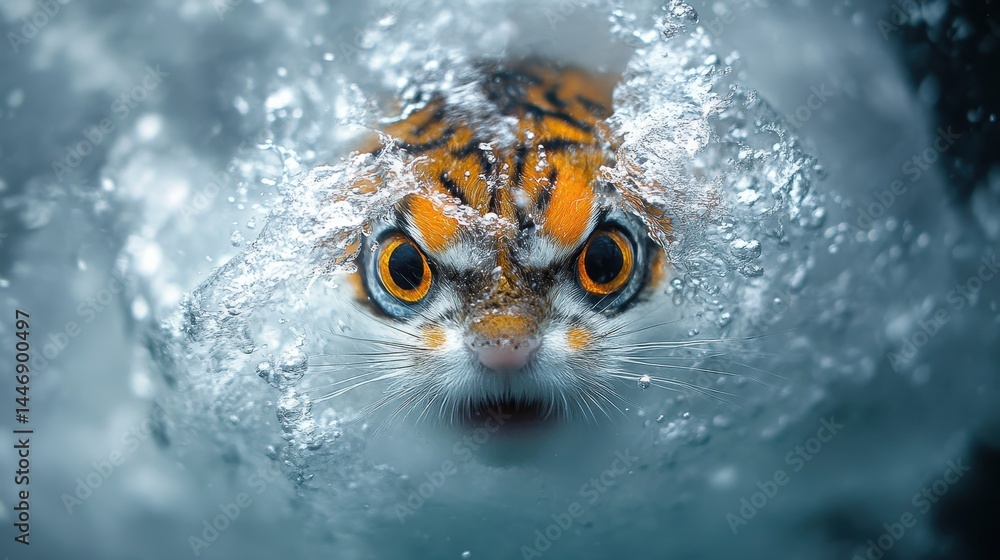 Poster captivating closeup showcasing the dynamic tiger plunging into the water with powerful splash effect