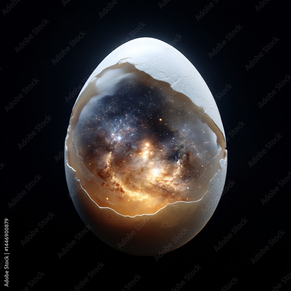 Poster cosmic egg: a conceptual image of universe emerging from a broken shell