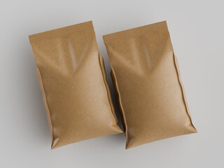 Two light brown paper bags on a light gray background