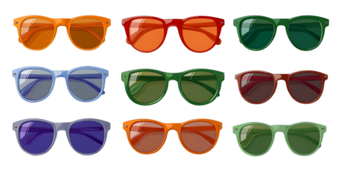 Colorful Pixel Sunglasses Illustration Set Isolated On Transparent Background