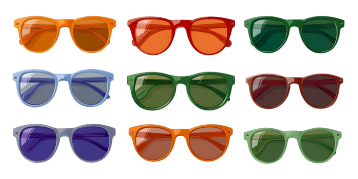 Colorful Pixel Sunglasses Illustration Set Isolated On Transparent Background