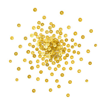 Hundreds of scattered brilliant gold round sequins create a dazzling display of light, shimmer, and festive sparkle.
