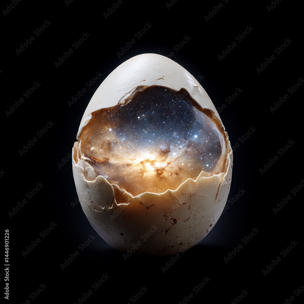 Poster cosmic egg: a universe contained within a broken shell of infinite possibilities