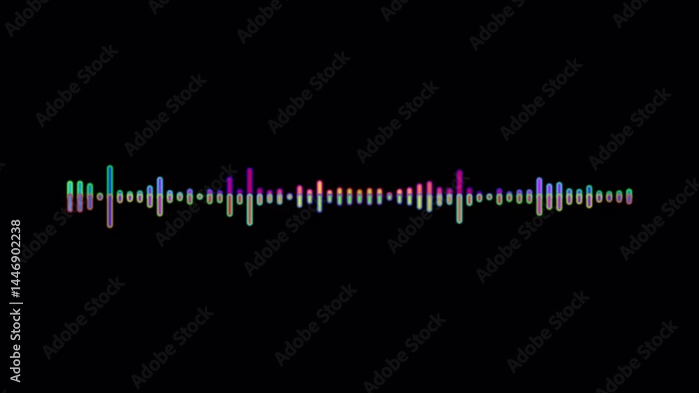 Poster colorful audio spectrum sound wave animation on black background, colorful equalizer waveform animat
