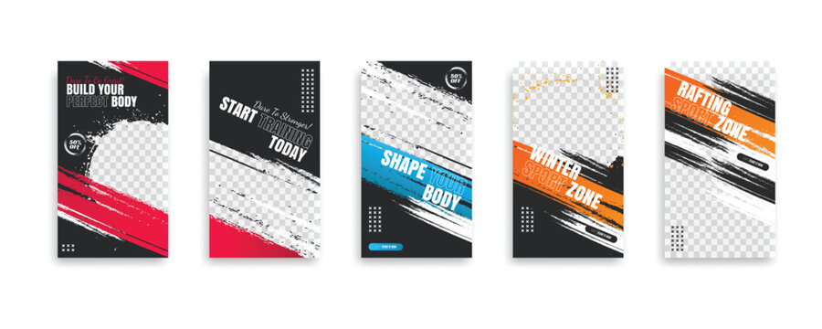 post and story fitness training social media template. social banner for promotion your product