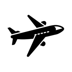 Black Airplane Flying with Landing Gear, Transportation and Travel Symbol Icon