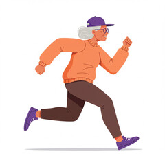 Stylized Vector Illustration of an Elderly Woman Running with Energetic Movement and Fitness Theme
