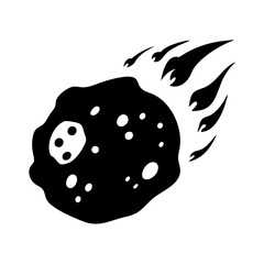 A black and white graphical illustration of an asteroid entering the atmosphere