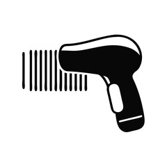 Isolated black barcode scanner reading a barcode graphic on white background