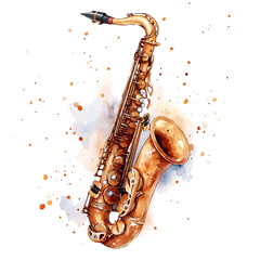 illustration of Saxophone With Gold Finish, watercolor vector, isolated on a white background.