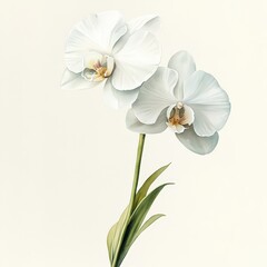 Obraz premium Elegant White Orchid Blooms on Soft Background with Green Leaves