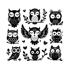 set of a owl silhouette ,owl silhouette