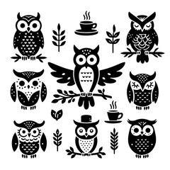 set of a owl silhouette ,owl silhouette