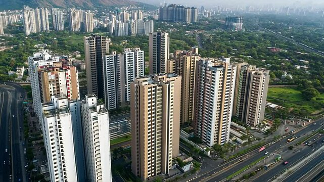 Expansive cityscape view of Thane, Mumbai, showcasing modern architecture against the backdrop of lush green hills