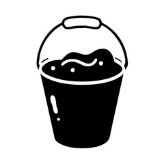 A black and white illustration of a bucket filled with liquid