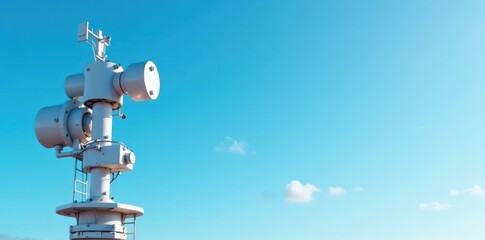 Weather station equipment with clear blue sky background, technical device, scientific instrument