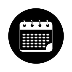White calendar icon on black circle represents schedule or important date